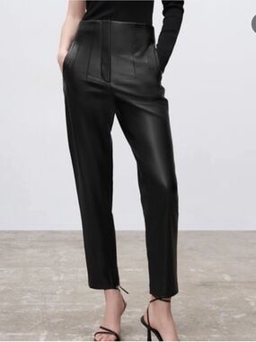 NWT ZARA Faux Leather Pants Black Straight Leg High Waist Size S Small